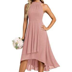 Asymmetrical Halter Neck Midi Dress in Dusty Rose